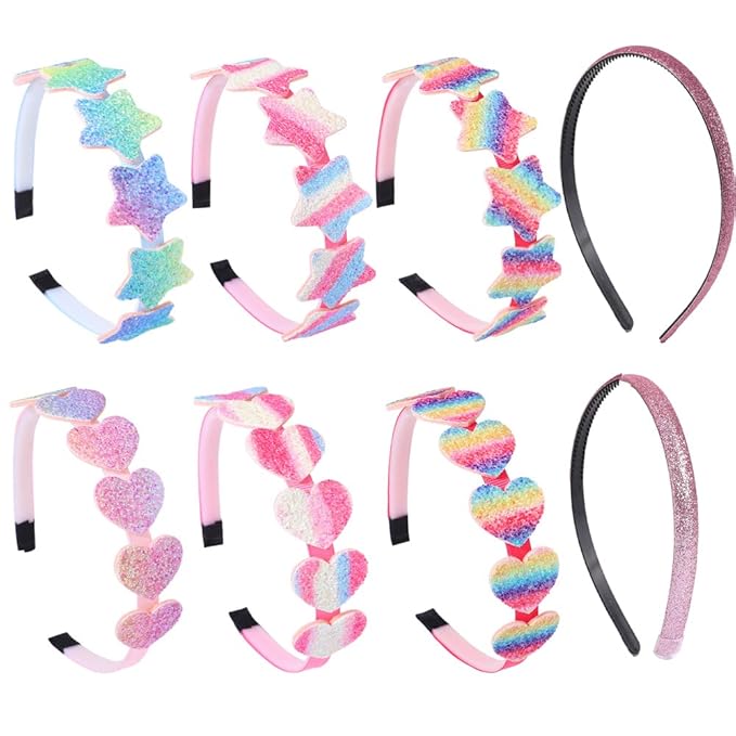 8 pack Girls Headbands Glitter Kids Hair Accessories Bow/Heart/Star Shaped Sweet Hairband For Toddler/Girls/Teens