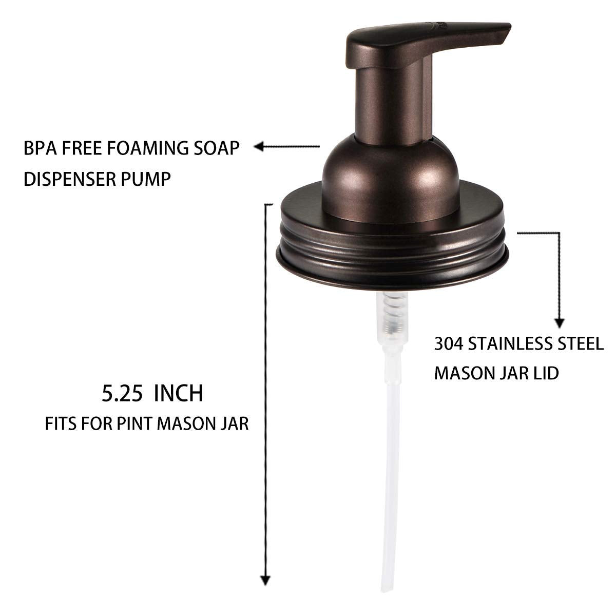 Amolliar Mason Jar Foaming Soap Dispenser Pump Lids, Foaming Pump Replacement Kit for Pint Regular Mouth Mason Jar, Refill Hand Soap, Waterproof Labels, Kitchen Bathroom Farmhouse Decor, Bronze 6 Pack