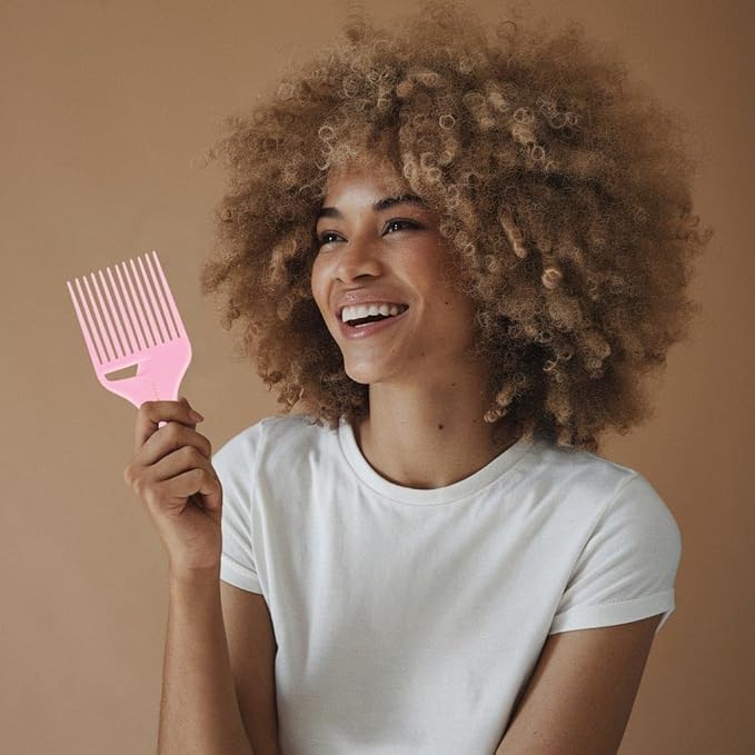 Cricket Ultra Smooth Coconut Hair Pick Comb - Infused with Coconut Oil & Keratin for Frizz-Free Shine, Volume Boost, and Gentle Detangling – Ideal for Curly, Thick, and Textured Hair - Pink
