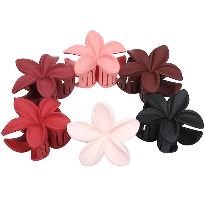 Sisiaipu Flower Hair Clips for Women 6 Pcs Hawaiian Large Claw Clips Plumeria Medium Hair Claw Clips for Thick Thin Hair Hibiscus Tropical Beach Hair Accessories for Women Girls and Girls-Red