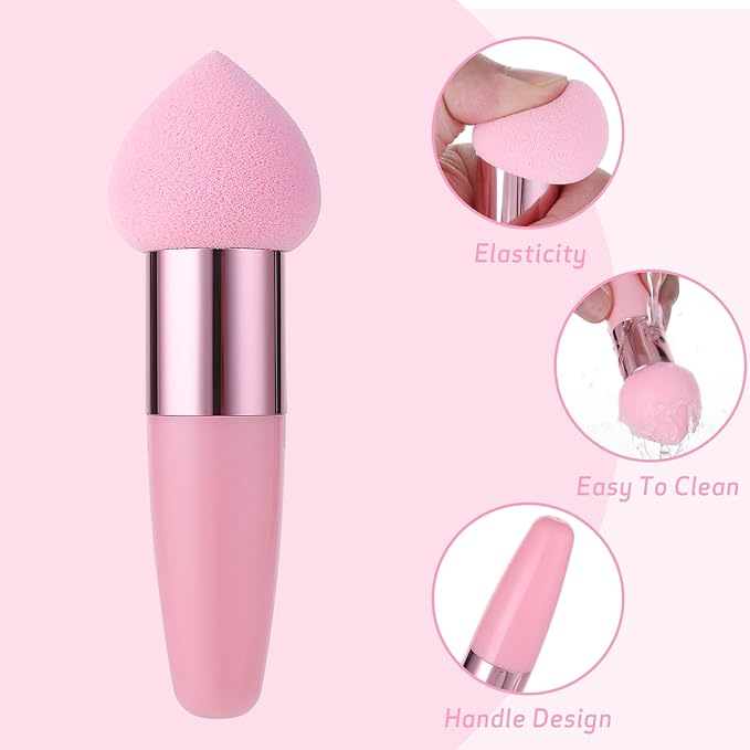 Sibba Makeup Sponge Holder Powders Puff 6 PCS Cosmetic Blending Applicator Mushrooms Foundation Brushes Facials Cream Handle Brush Cosmetic Head Small Blusher Make Up Set Concealer Color