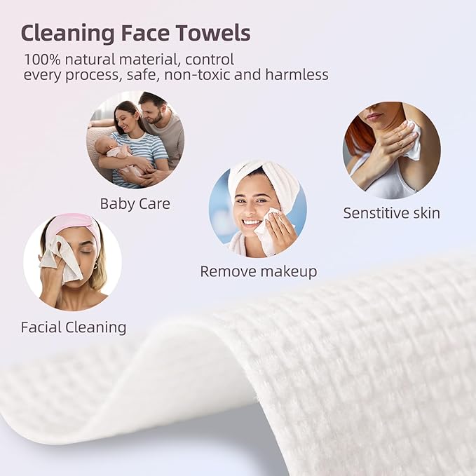 Disposable Face Towels XL,Viscose Biodegradable Large Dry Wipes,Super Soft & Thick Face Cleansing Towels,Daily Facial Tissues for Sensitive Skin, Makeup Removing,Facial Clean,Nursing,Travel (50 Count)