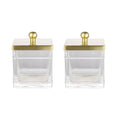 Indecor Home Glass Cotton Jar Holder 2 Pack– Brushed Gold Lid, Elegant Bathroom Storage Canister for Qtips, Cotton Balls, Floss, Makeup Organizer, Vanity & Bathroom Organization