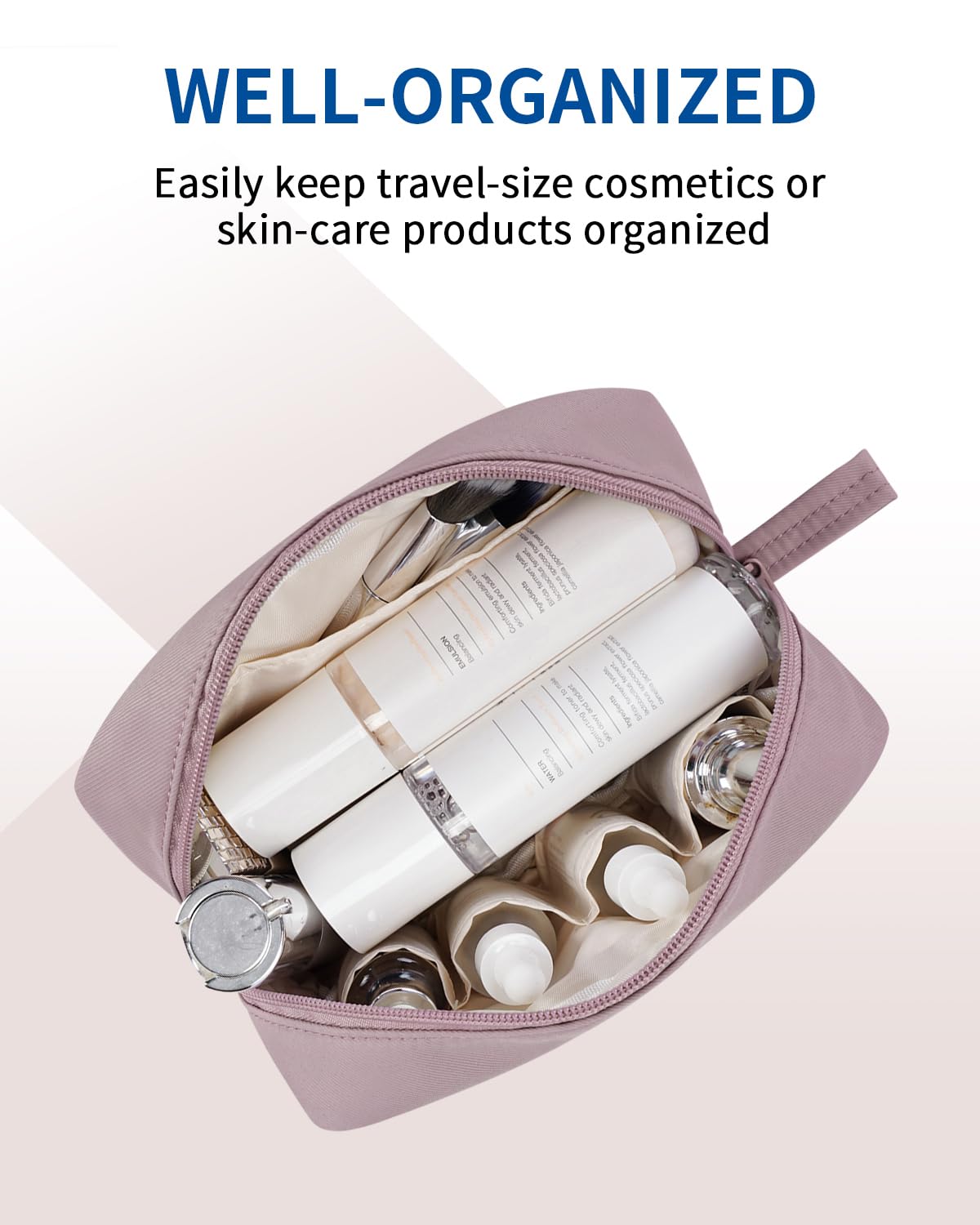 Narwey Cute Makeup Bag Small Toiletry Bag Travel Cosmetic Bag Organizer Make Up Bags with Organized Pockets for Women (Dusty Rose, Large)