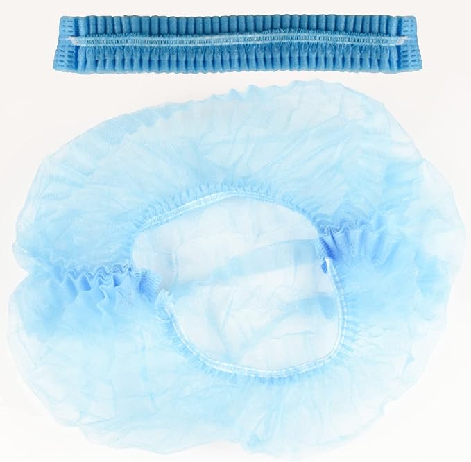 Disposable Bouffant Caps, 21inches Hair Net, Elastic Dust Cap for Food Service, Kitchen Head Cover (Blue)