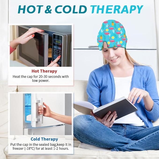 Migraine Relief Cap, Soothing Headache Ice Face Mask Products, Hot and Cold Therapy, Migraine Headache Relief Cap for Migraine, Sinus, Puffy Eyes, Tension, Stress and Hangover (Pink+Blue2)