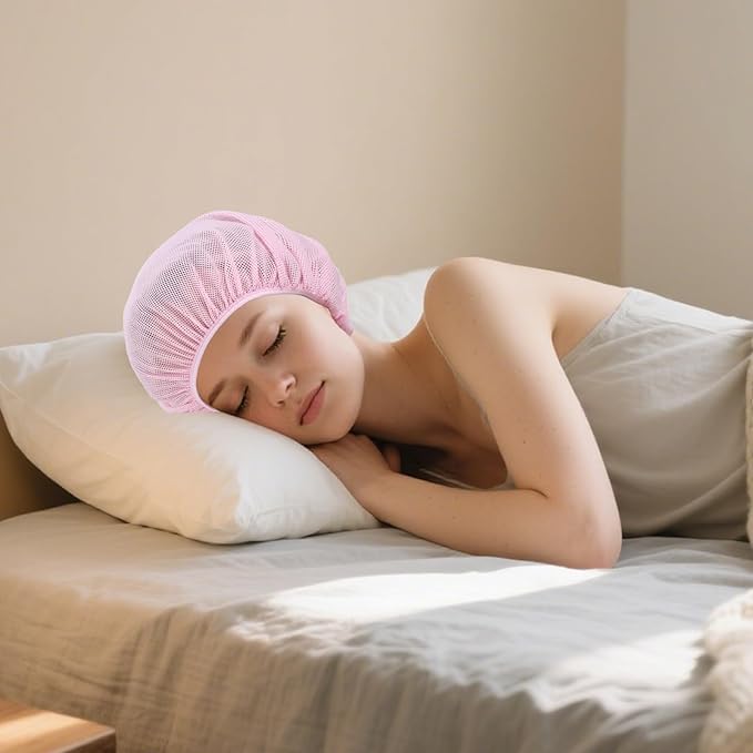 guduling 4pcs Mesh Hair Net for Sleeping, Net Plopping Cap for Drying Curly Hair, Curly Hair Drying Cap for Women Sleeping Dry Hairs, Kitchen Home Use (Black, Navy, Dark Blue, Gray)