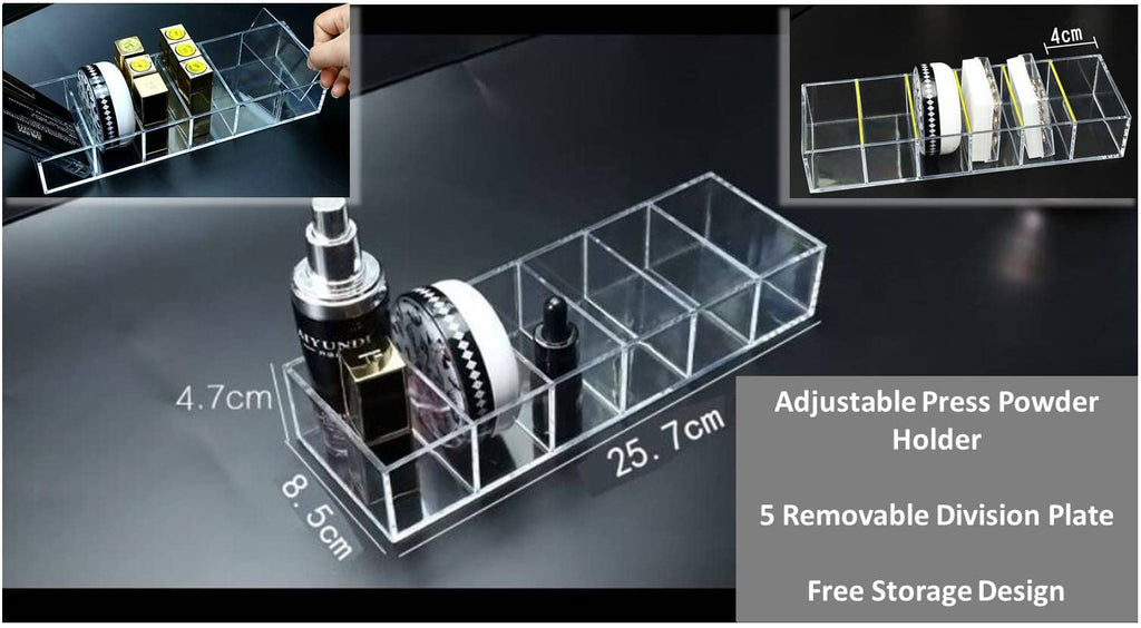 KW Collection Acrylic Makeup Organizer Cosmetic Storage Makeup Display Case Lipstick Holder Dispenser Adjustable Canister Bathroom Container (10 x 3.4 x 1.9 inches, 6 Partitions, Transparent)