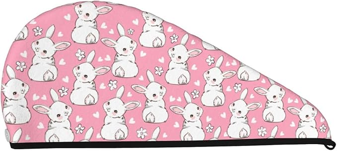 Bunny Hair Towel Wrap Microfiber Fast Drying Hair Turban with Buttons for Women Drying Curly, Long & Thick Hair