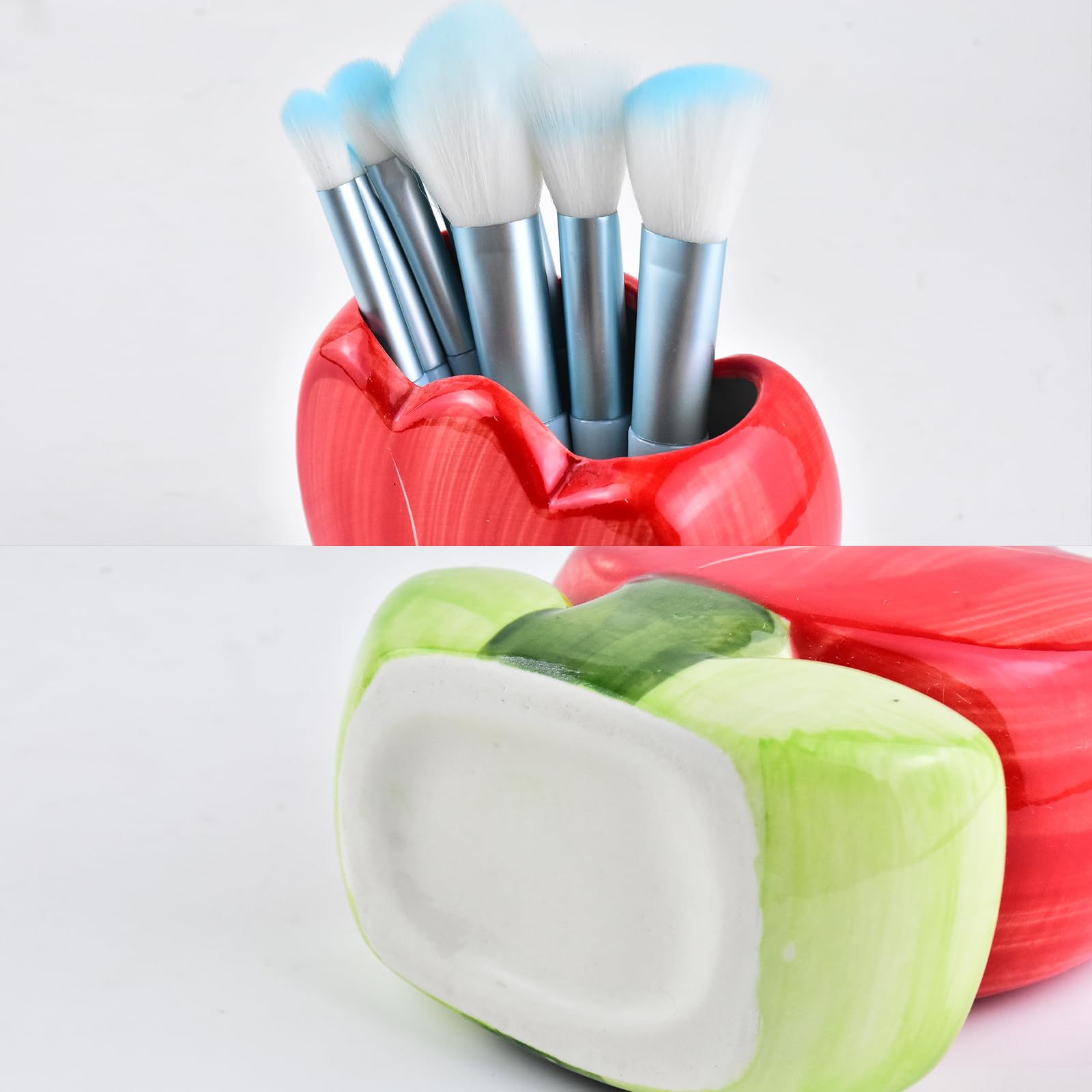 ESIW Ceramic Tulip Cosmetic Storage Box, Desktop Organizers Make Up Brush Storage Stand Desktop Storage Box for Brush,Pencil,Art Supplies, Painting Brush (Red)