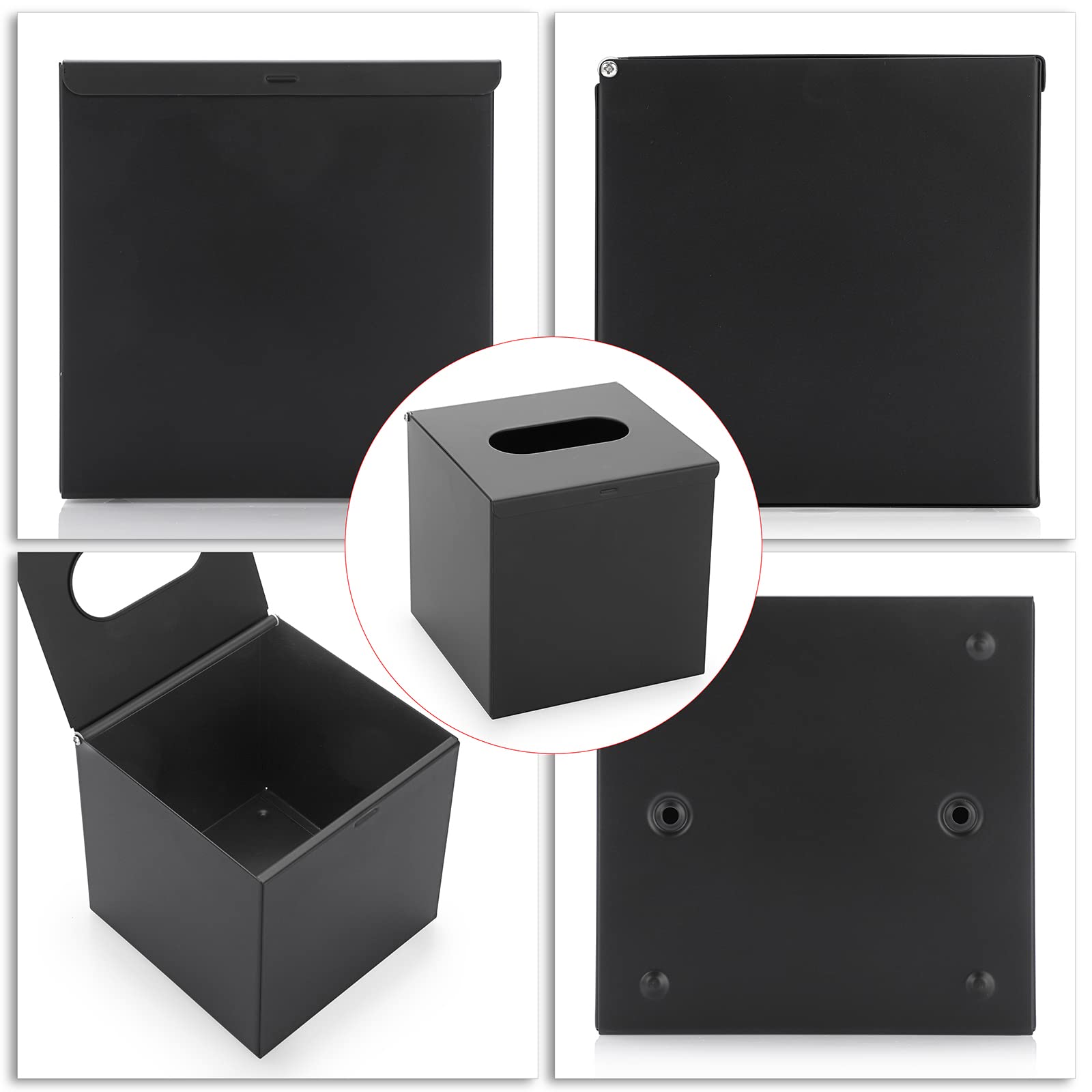 Sumnacon Square Tissue Box Cover - Stylish Cube Stainless Steel Tissue Box Holder, Modern Metal Facial Tissue Holder for Dresser Table Night Stand Bathroom Vanity Home Office Bar Wall Decor, Black