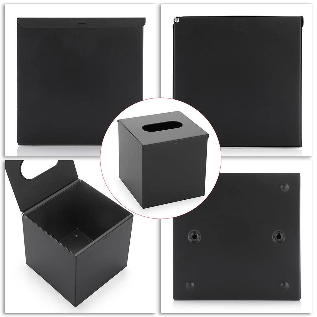 Sumnacon Square Tissue Box Cover - Stylish Cube Stainless Steel Tissue Box Holder, Modern Metal Facial Tissue Holder for Dresser Table Night Stand Bathroom Vanity Home Office Bar Wall Decor, Black
