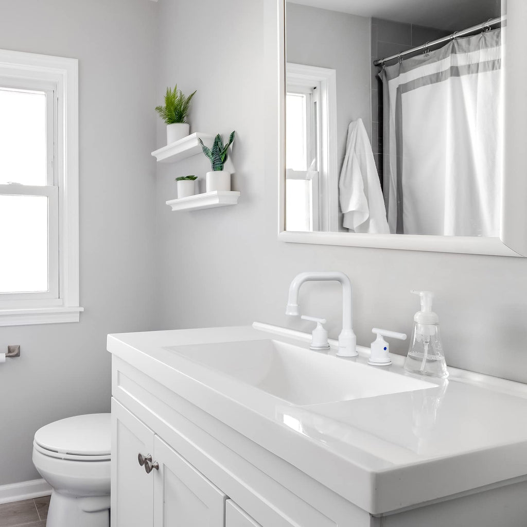 WOWOW White Bathroom Faucet 3 Hole, Widespread Vanity Sink Faucets 8 Inch