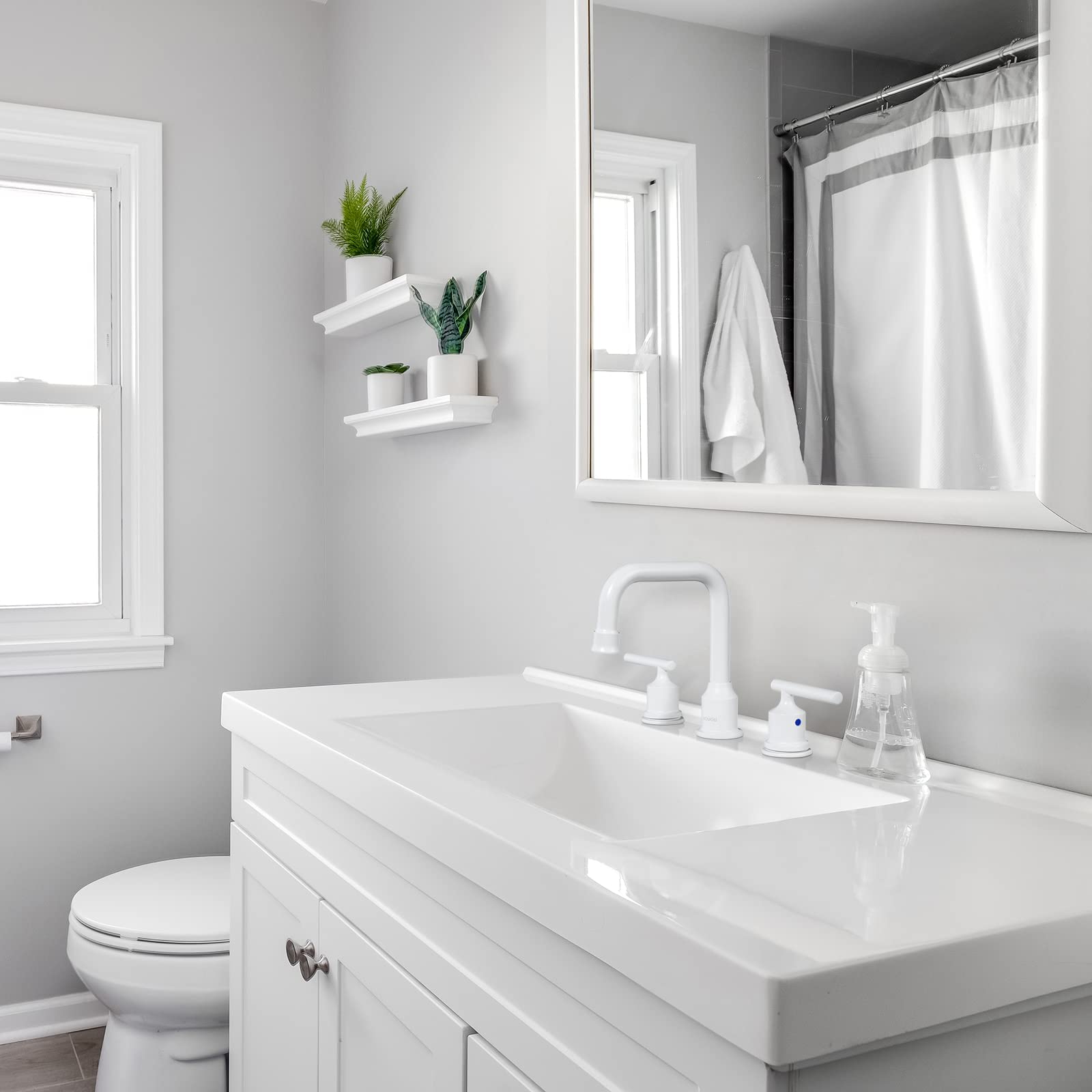 WOWOW White Bathroom Faucet 3 Hole, Widespread Vanity Sink Faucets 8 Inch