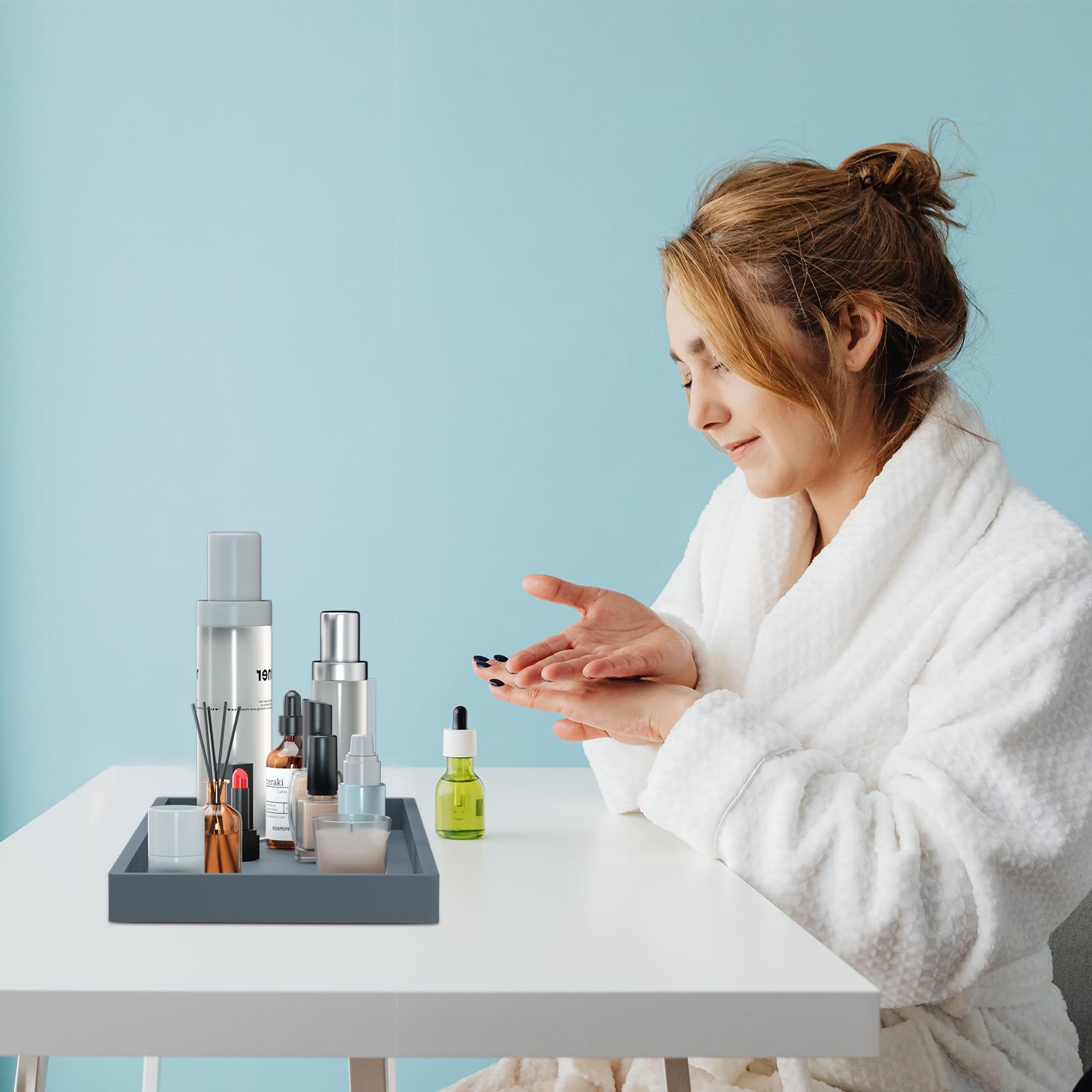 BBK Bathroom Trays 2 Pack (Large, Gray) - Silicone, Rectangular, Dishwasher Safe - Organize Toiletries & Grooming Products