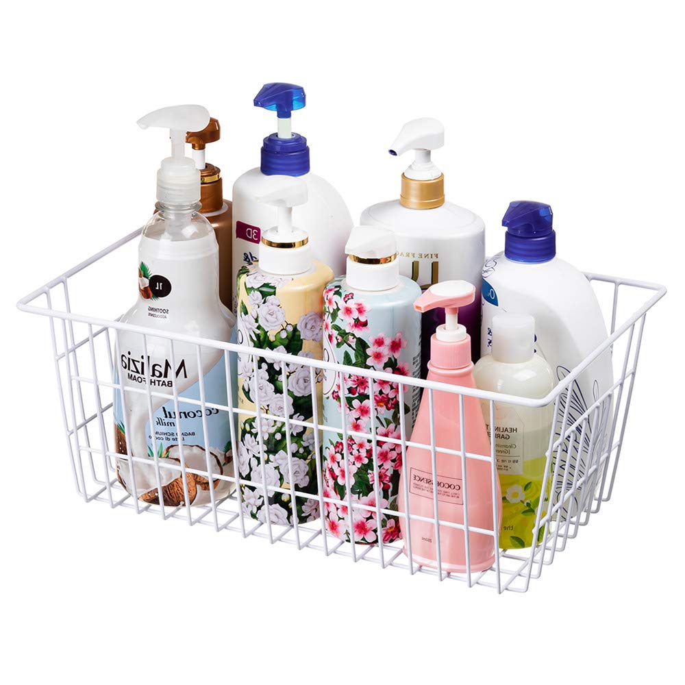 SANNO 14" Freezer Baskets Wire Storage Baskets for Organizing Pantry Organization Bins Cabinets - Metal Basket Kitchen, Laundry, Garage, Fridge, Bathroom Countertop Organizer