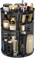 Rotating Makeup Organizer, DIY 8 Adjustable Layers Spinning Skincare Storage, Cosmetic Display Case with Brush Holder and Perfume Tray, Multi-Function Vanity Bathroom Countertop Organizer Black