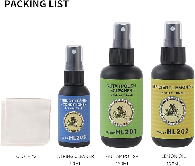 Meoctrwh Guitar Fretboard Lemon Oil, Body Polish, String Cleaner, Polish Cloth, Guitar Care Kit