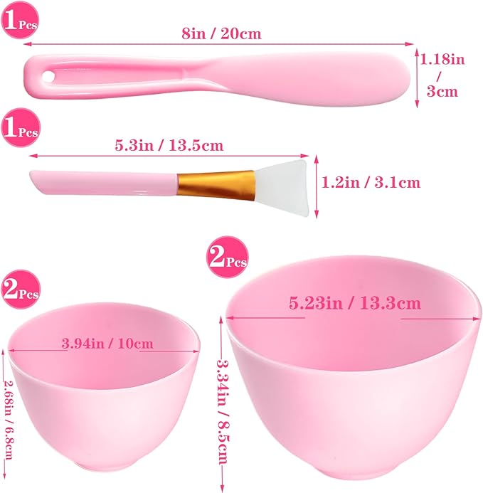 Bigwinyep 4Pcs Silicone Facial Mask Bowl DIY Face Mask Mixing Bowl for for Home Salon Spa Face Skin Applicator Bowl, Pink