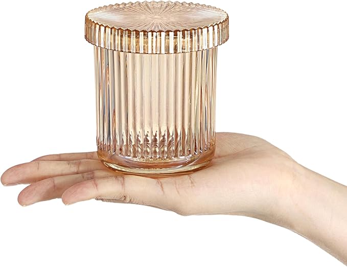 Hipiwe 2 Pack Glass Qtip Holder Dispenser Bathroom Organizers and Storage Q-tip Apothecary Jars with Lid Vanity Makeup Organizer Bathroom Canister, Cotton Swabs, Balls, Pads, Floss Picks, Amber