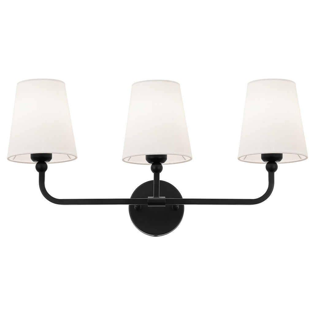 METWET Bathroom Light Fixtures, Matte Black Vanity Lights with Flared White Fabric Shade, 3 Light Wall Sconce, Modern Sconces Wall Lighting for Hallway Bedroom, VL837-MB-3