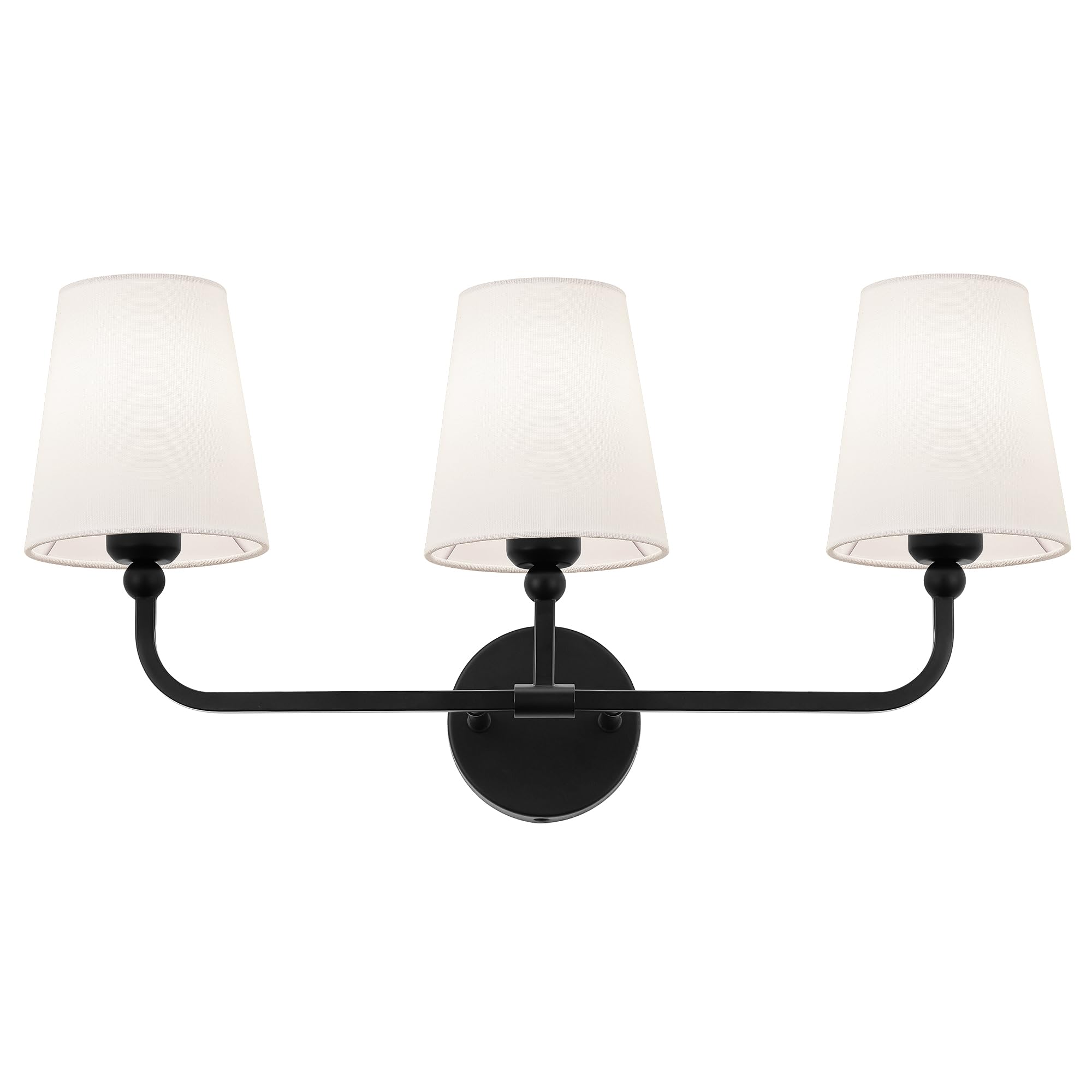 METWET Bathroom Light Fixtures, Matte Black Vanity Lights with Flared White Fabric Shade, 3 Light Wall Sconce, Modern Sconces Wall Lighting for Hallway Bedroom, VL837-MB-3