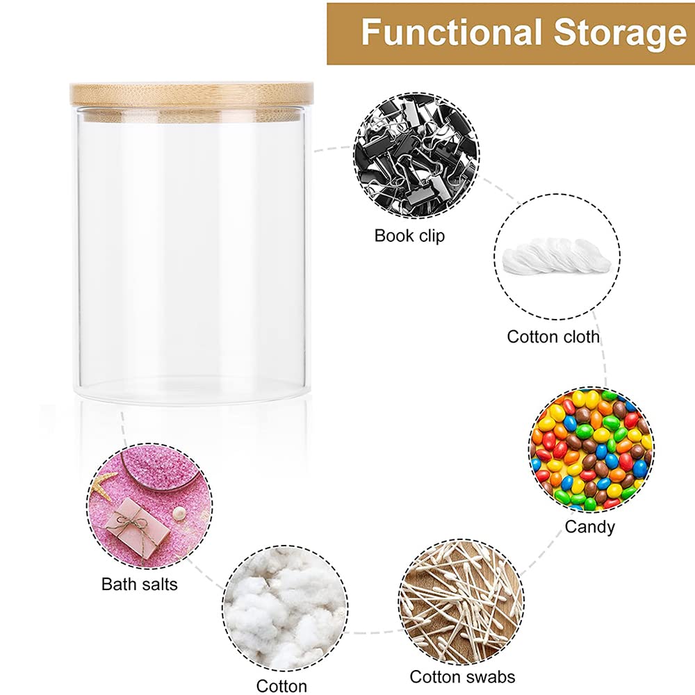 BKYFPQ Bamboo Vanity Tray, Bathroom Tray Organizer Glass Qtip Holder Dispenser Apothecary Jars for Cotton Swabs Balls, Round Pad, Perfume Candles, Cosmetics and Jewelry Storage Organizer