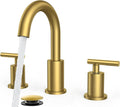 FORIOUS Brushed Gold Bathroom Faucet 3 Hole, 2 Handle 8 Inch Widespread Gold Sink Faucet Bathroom Vanity with 360 Degree Swivel Spout, with Pop Up Drain and cUPC Supply Line, for 6 to 12 in Sink