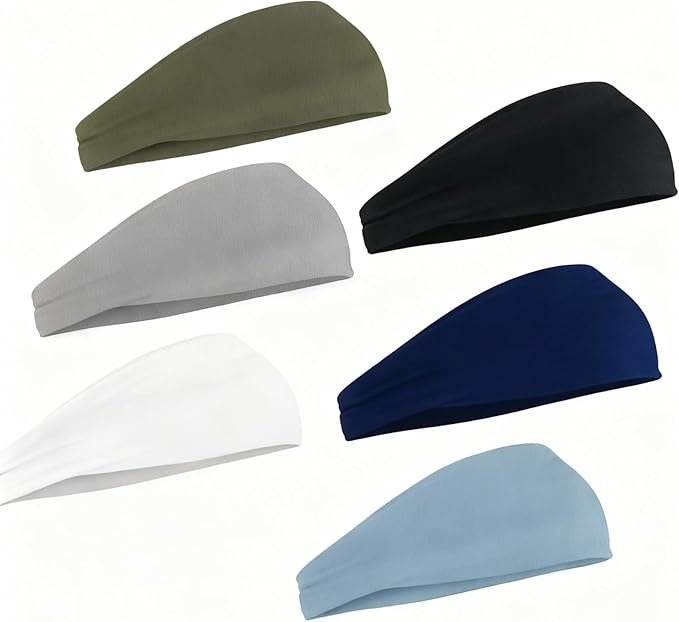 Sport Headbands for Men 6 Pack, Summer-Exclusive Lightweight Elastic Soft Fabric Non-Slip Men Hair Bands Hair Warp Running Cycling Sports Tennis Basketball Daily Workout