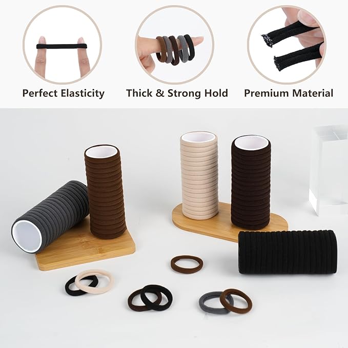 FVOLREM Hair Accessories, 190PCS No-Damage Thick Seamless Hair Elastics in Neutral Colors for Women and Girls