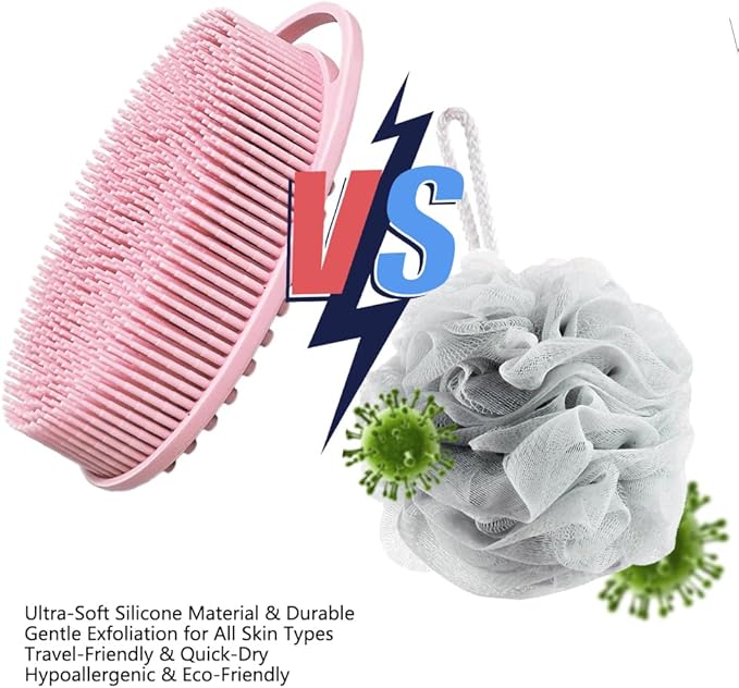 Silicone Body Scrubber Body Shower Bath and Shampoo Brush Shower Cleaning Gentle Exfoliating Use for All Skin Type Men & Women Pink