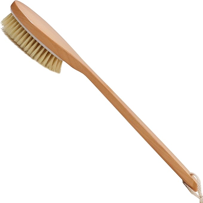 OWIIZI Bath Brushes with Soft and Natural Bristles Antiskid Wooden Long Handle Shower Body Scrubber for Wet or Dry Exfoliating,Back Scrub Deep Cleanse