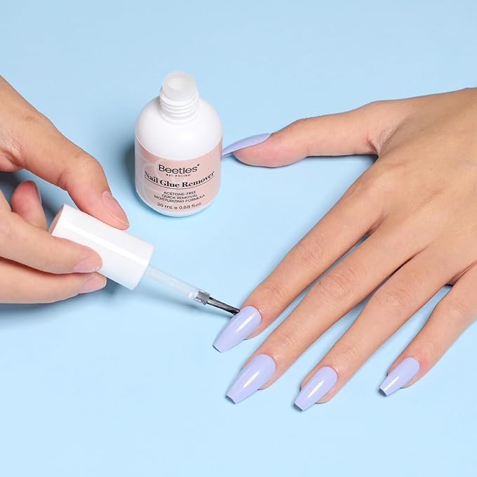 Beetles Nail Glue Remover with Cuticle Tool, 1 Pcs 20ml Press on Nail Remover Non-Acetone Adhesive for False Nail Tips Gentle Formula Not for UV Nail Glue Gel