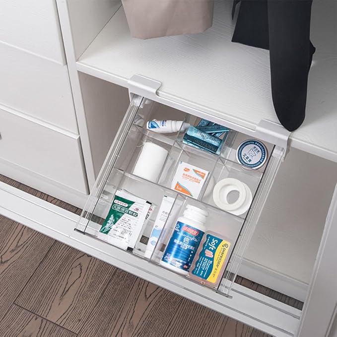 vacane Kitchen Organizer Drawer, Clear Under Shelf Drawer,Pantry Drawer Under Cabinet Shelf Hanging Storage, Pull Out Bins Organizer