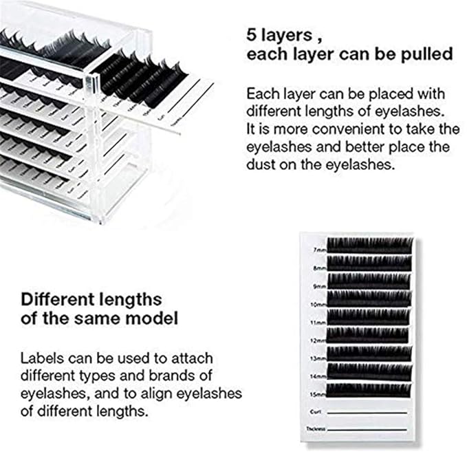 WOHEN 5 Layers Acrylic Clear False Eyelash Organizer Case, Cosmetic Makeup Storage Box for Grafting Lash Extension (Eyelash Box)