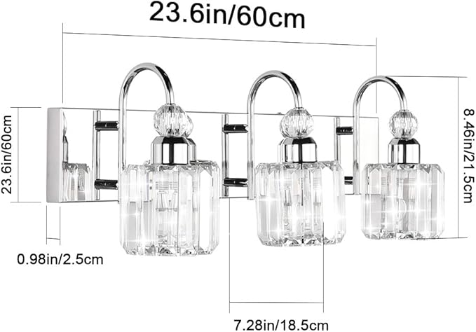 Ralbay Modern LED Crystal Bathroom Vanity Lights 3-Lights Stainless Steel Crystal Vanity Lights Over Mirror Modern Crystal Bathroom Vanity Lighting Fixtures