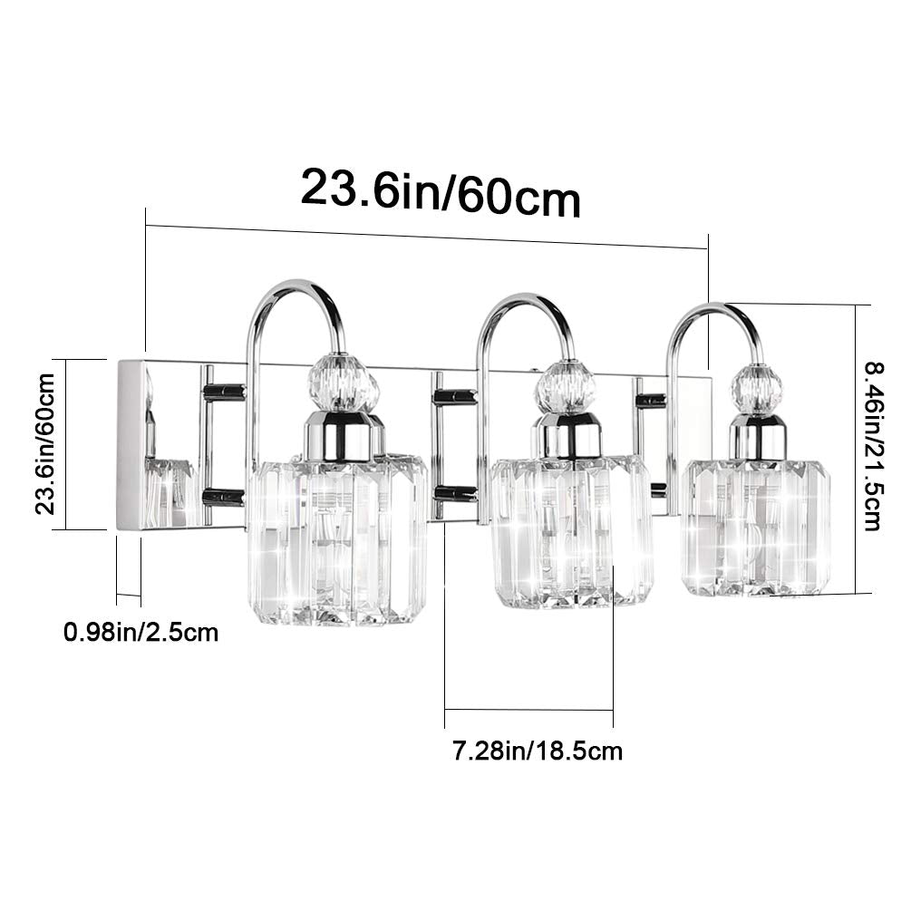 Ralbay Modern LED Crystal Bathroom Vanity Lights 3-Lights Stainless Steel Crystal Vanity Lights Over Mirror Modern Crystal Bathroom Vanity Lighting Fixtures