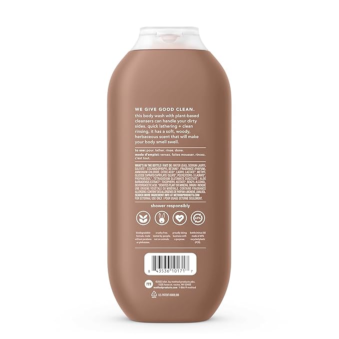 method men's Body Wash, Sandalwood + Vetiver - Moisturizes & Cleanses, Made without Parabens, Cruelty-Free, 18 fl oz