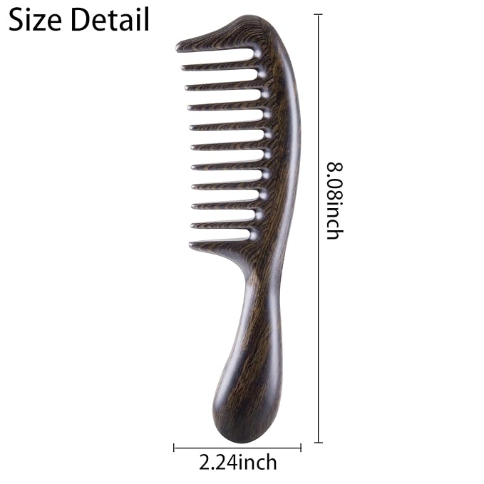 Louise Maelys Black Sandalwood Wide Tooth Comb For Curly Hair