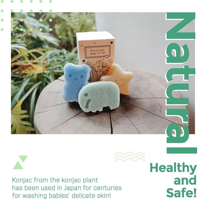 myHomeBody Konjac Sponge, Bath loofah, 3pc, Elephant, Bear & Star