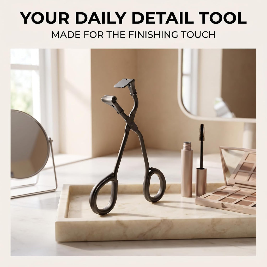 2 Pcs Eyelash Curler with Refill Pads - Mini Lash Curler for All Eyelash Shapes - Professional 2-in-1 Beauty Kit with Precision Tweezers - Stainless Steel Design for Perfect Control (Black+Silver)