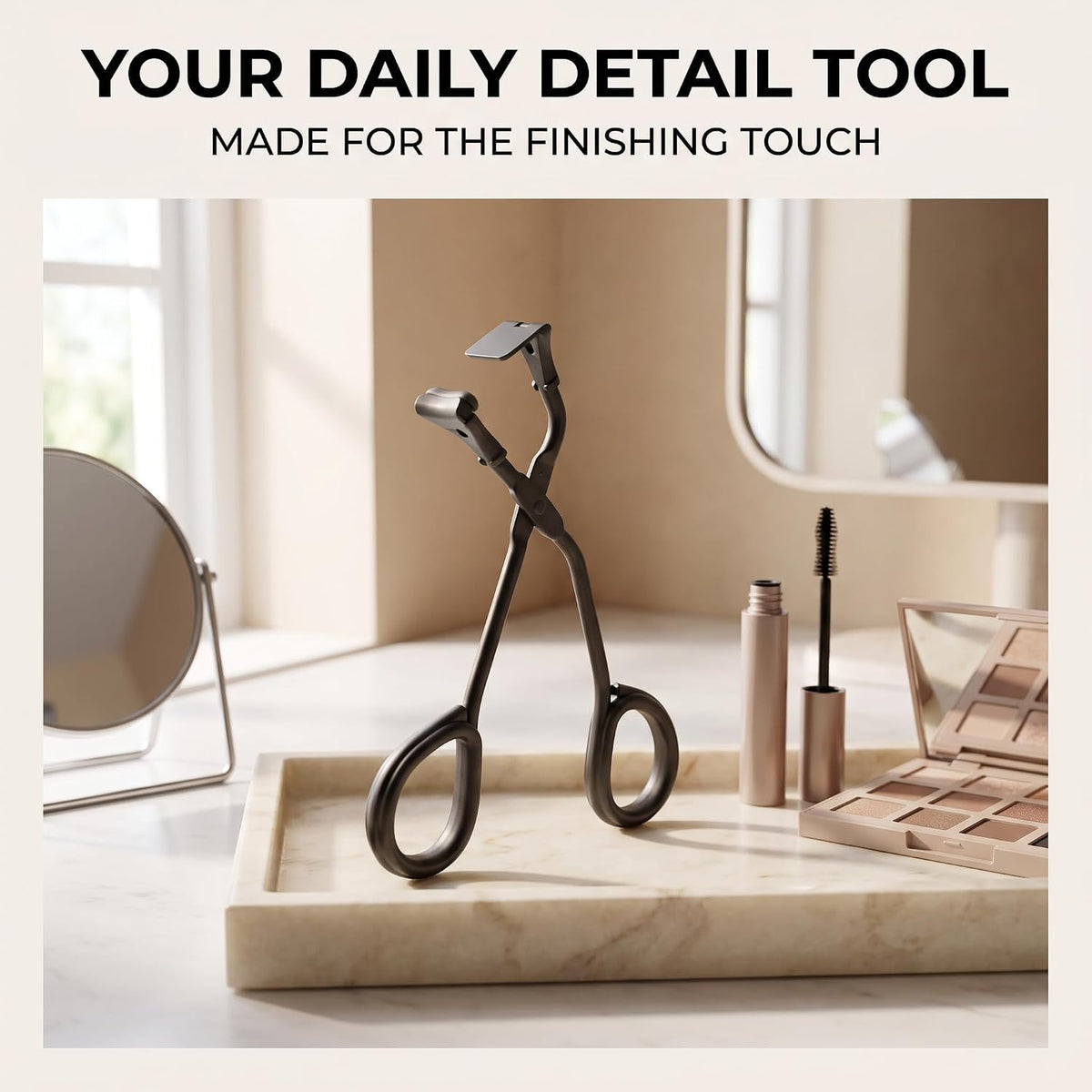 2 Pcs Eyelash Curler with Refill Pads - Mini Lash Curler for All Eyelash Shapes - Professional 2-in-1 Beauty Kit with Precision Tweezers - Stainless Steel Design for Perfect Control (Black+Silver)