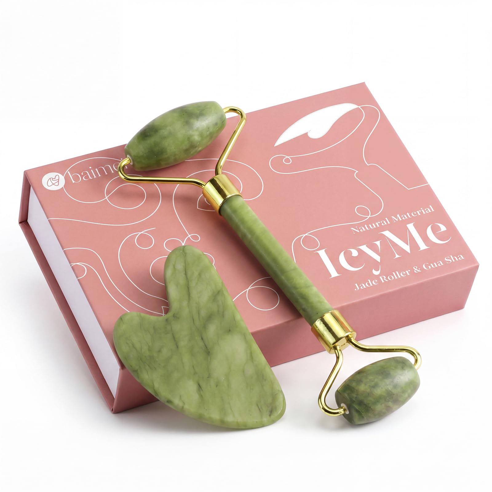 BAIMEI IcyMe Jade Face Roller & Gua Sha Set,Self Care Gifts for Women