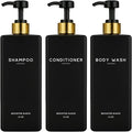 Black Shampoo and Conditioner Dispenser Set by Brighter Barns - Body Wash and Shower Soap Dispenser - Refillable Shampoo and Conditioner Bottles for Gold Bathroom Decor, Guest Bathroom, Airbnb (Black)