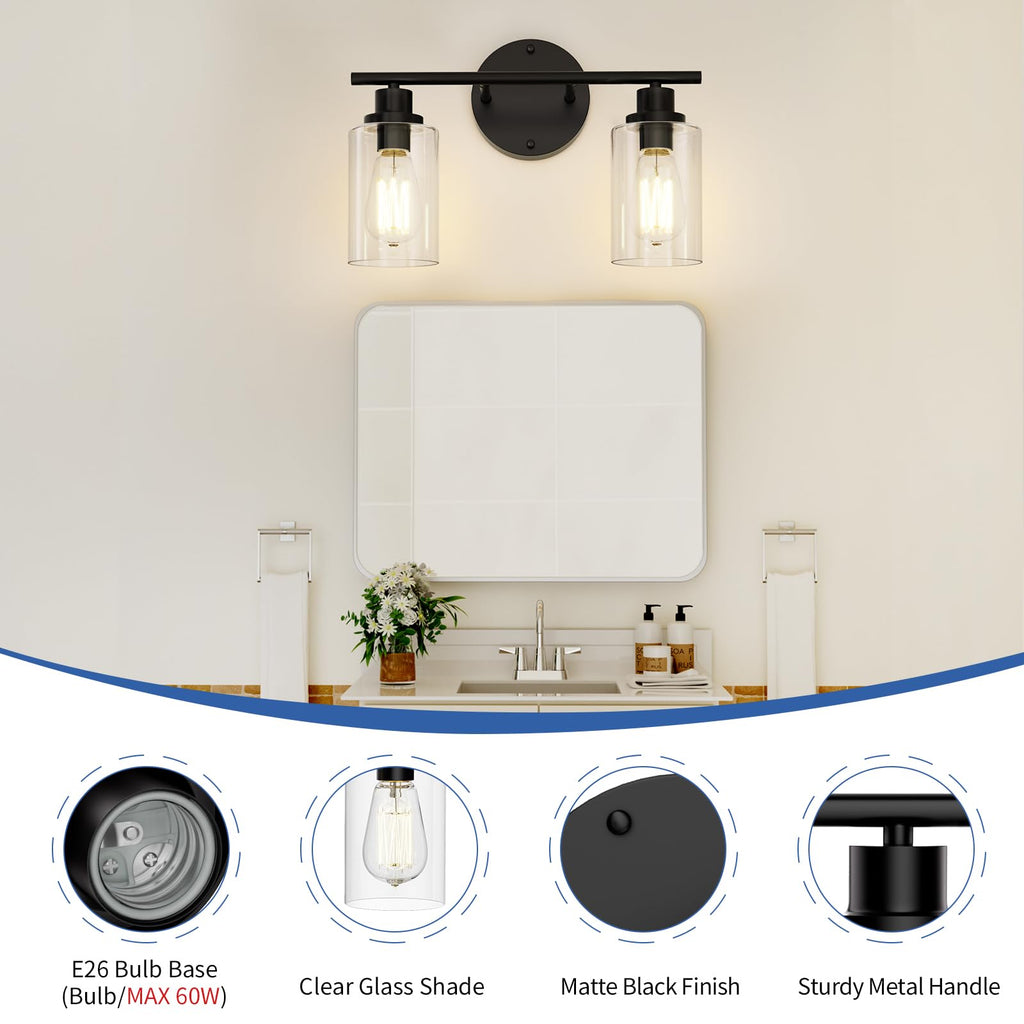 GORDNWE Modern Vanity Light - 2 Lights Matte Black Wall Light Fixtures