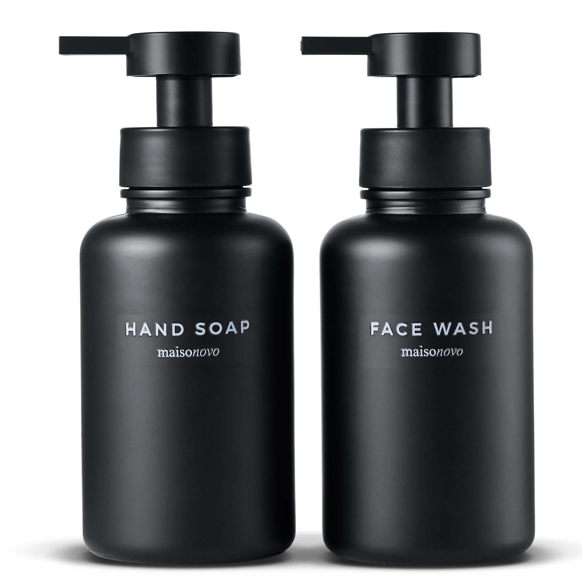 MaisoNovo Glass Foaming Soap Dispenser 14 Oz | Glass Bottles Pumps x 2 Black