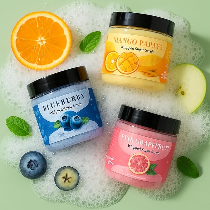 Nature Skin Shop Blueberry Whipped Sugar Scrub, 8oz Foaming Body Polish for Exfoliating & a Healthy Glow