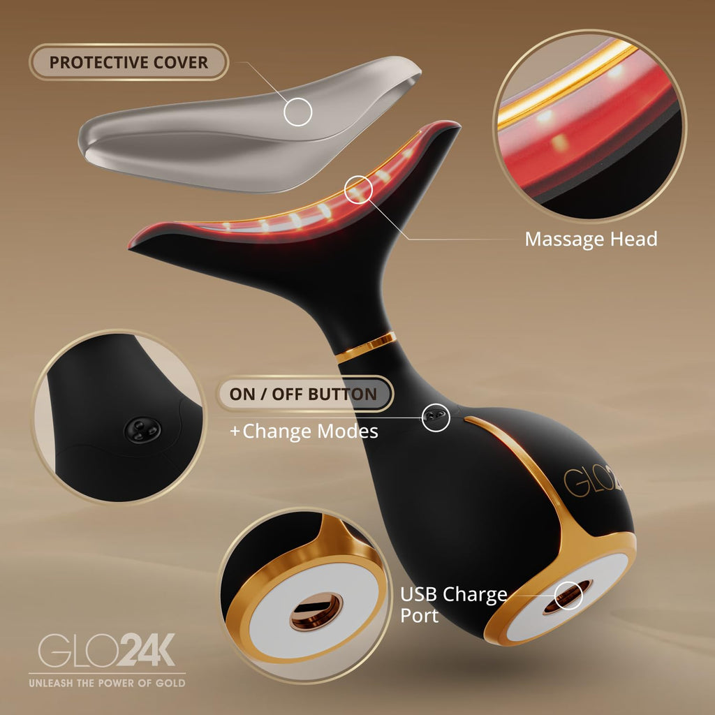 GLO24K LED Facial Massager for Face & Neck – Beauty Wand with LED Light, Vibration & Gentle Warmth – Cosmetic Skincare Tool for Daily Self-Care
