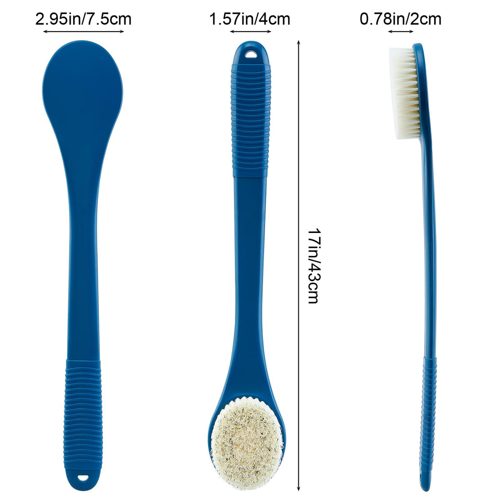 Back Scrubber for Shower, Shower Body Brush for Cleaning with Long Handle for Showering, 17 Inch Back Washer Exfoliator for Shower Men Women with Non-Slip Handle, Adhesive Hook (Navy Blue)