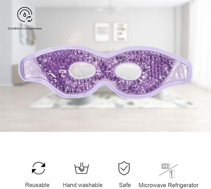Ruzzut Cooling Gel Eye Mask with Eye Holes, 2 PCS Cold Eye Packs for Puffiness & Swelling, Reusable Hot Cold Compress Heat Ice Gel Pack, Purple and Pink